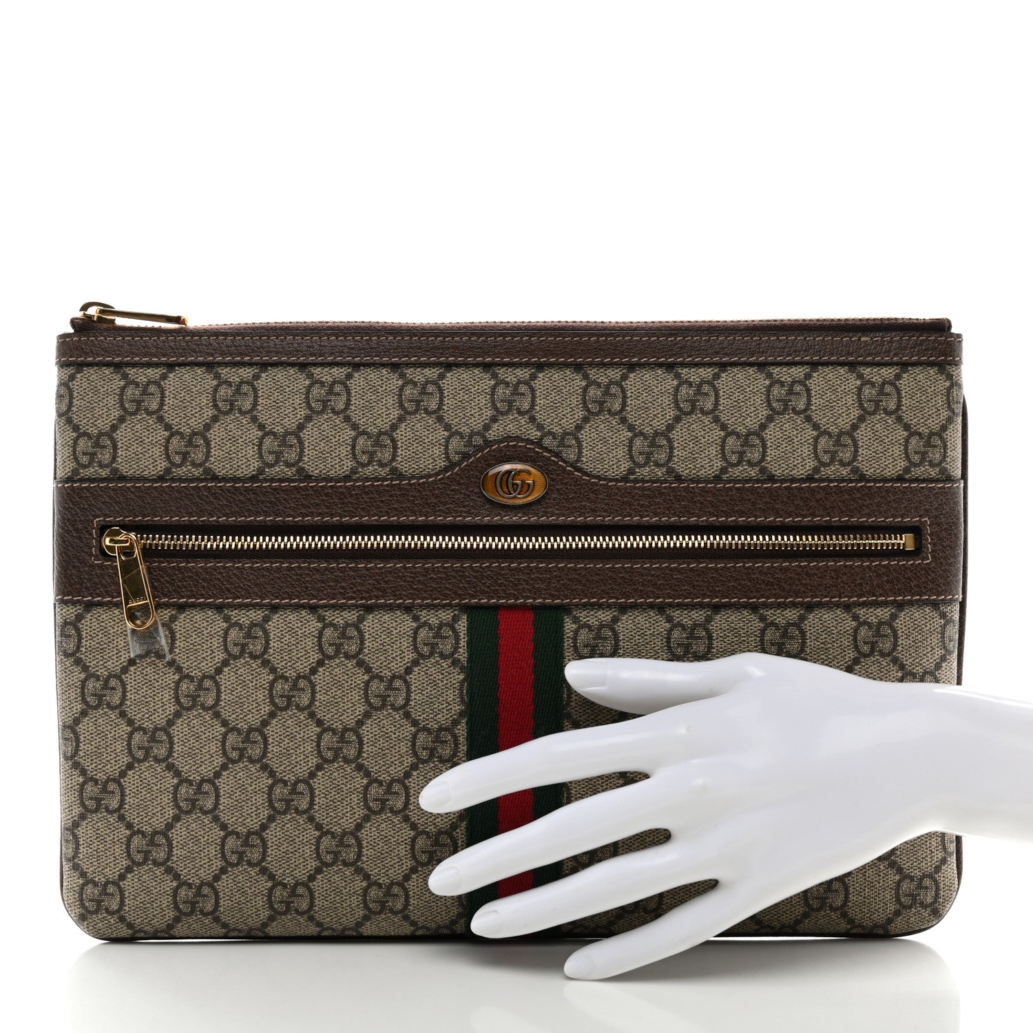 Gucci GG Supreme Monogram Large Ophidia Pouch Clutch Brown 2 of 7