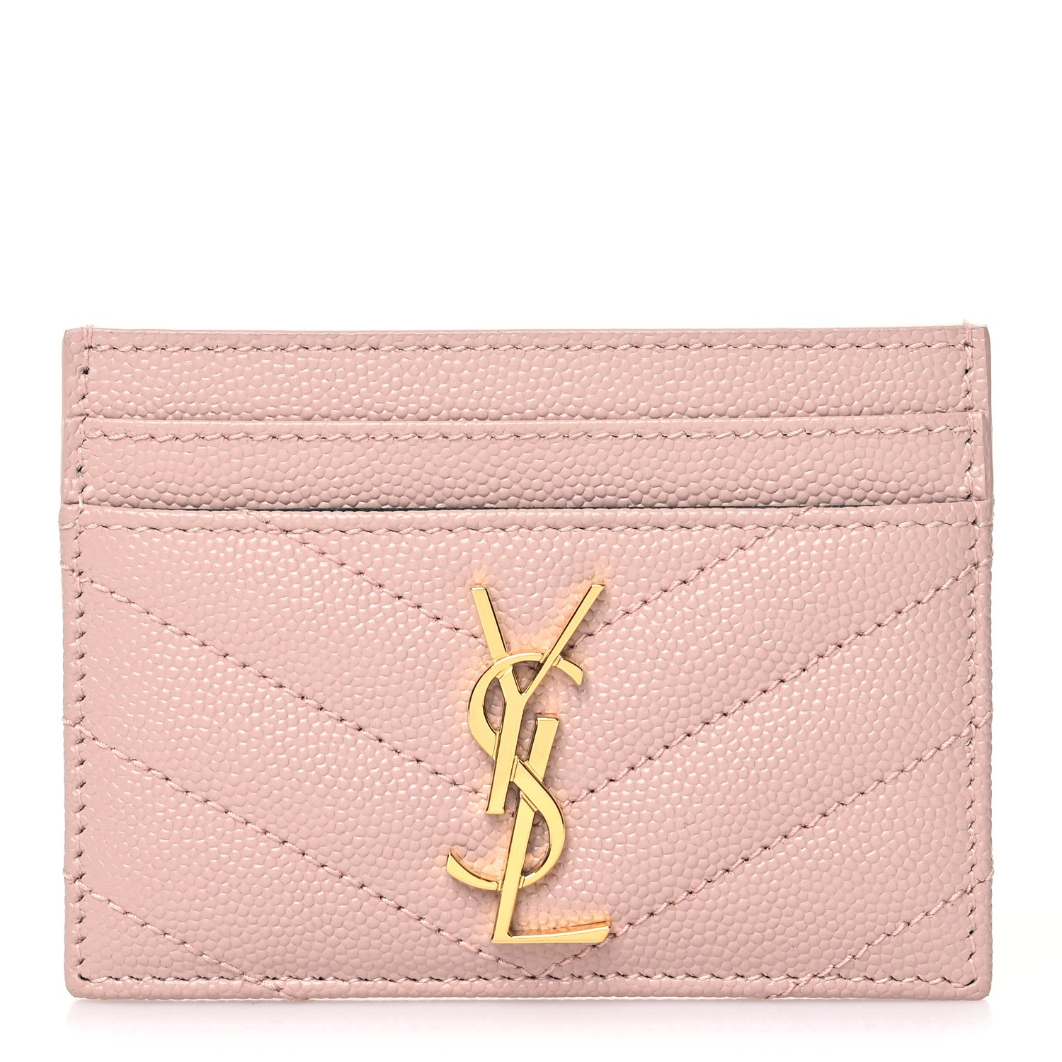 Saint Laurent Grain De Poudre Matelasse Chevron Monogram Credit Card Case Pale Pink 1 of 10