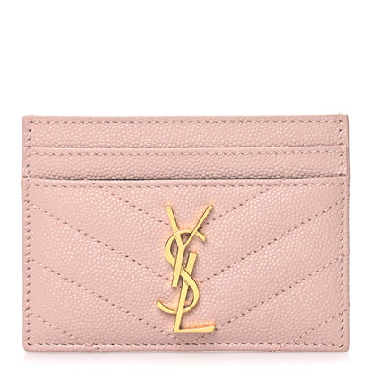 Saint Laurent Grain De Poudre Matelasse Chevron Monogram Credit Card Case Pale Pink 1 of 10