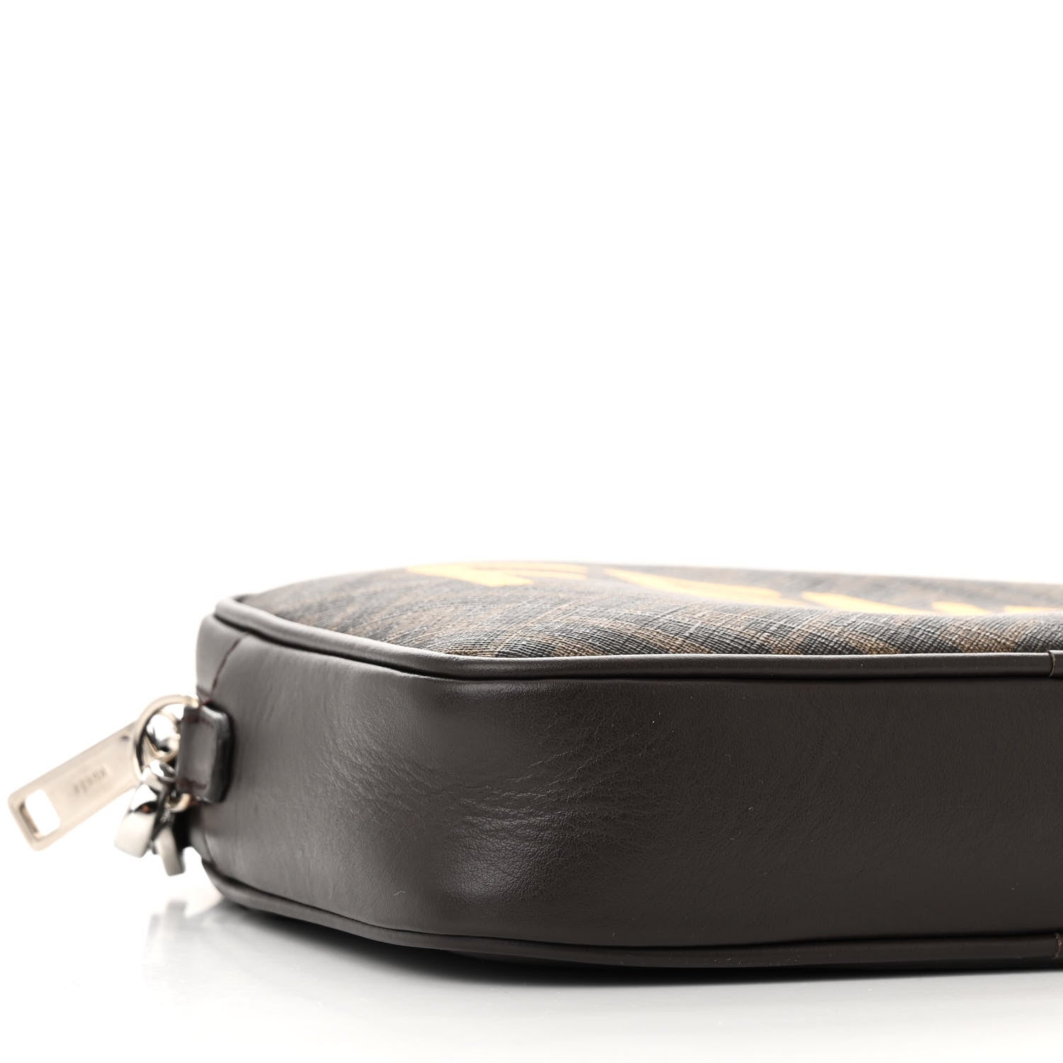 Fendi Shiny Glazed Fabric Vitello Cover FF 1974 Logo Medium Camera Case Tobacco Moro Giallo Ebano 8 of 9