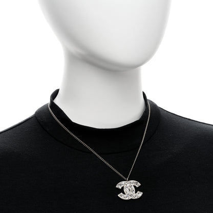 Chanel Heart Crystal CC Necklace Silver 2 of 5