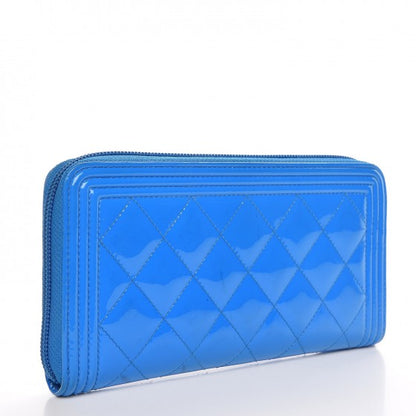 Chanel Patent Quilted Boy Zip Around Wallet Light Blue 3 of 8