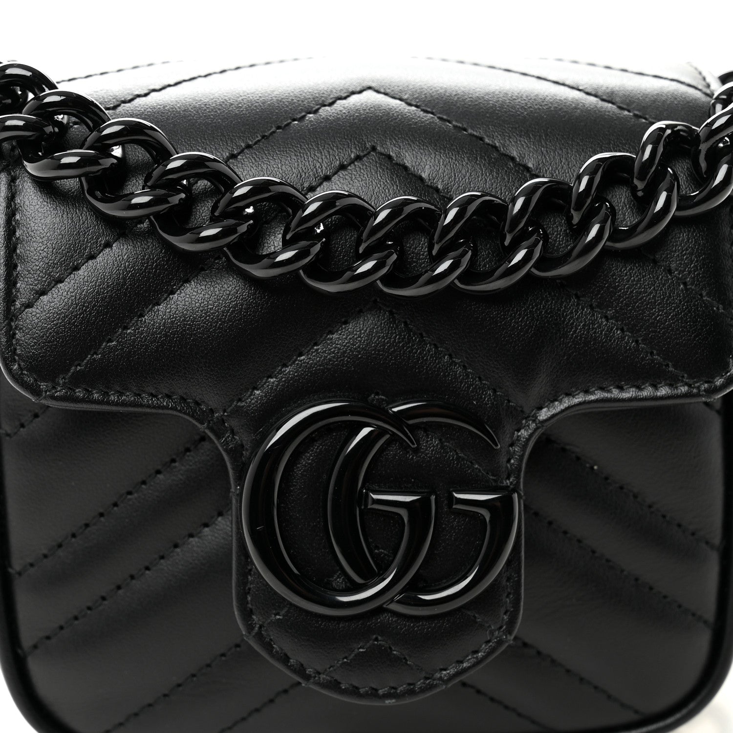 Gucci Calfskin Matelasse Monochrome GG Marmont Chain Mini Belt Bag Black 8 of 11