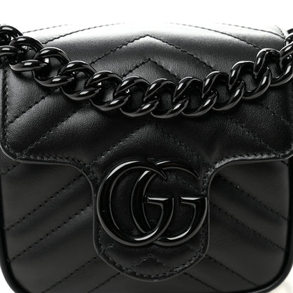 Gucci Calfskin Matelasse Monochrome GG Marmont Chain Mini Belt Bag Black 8 of 11