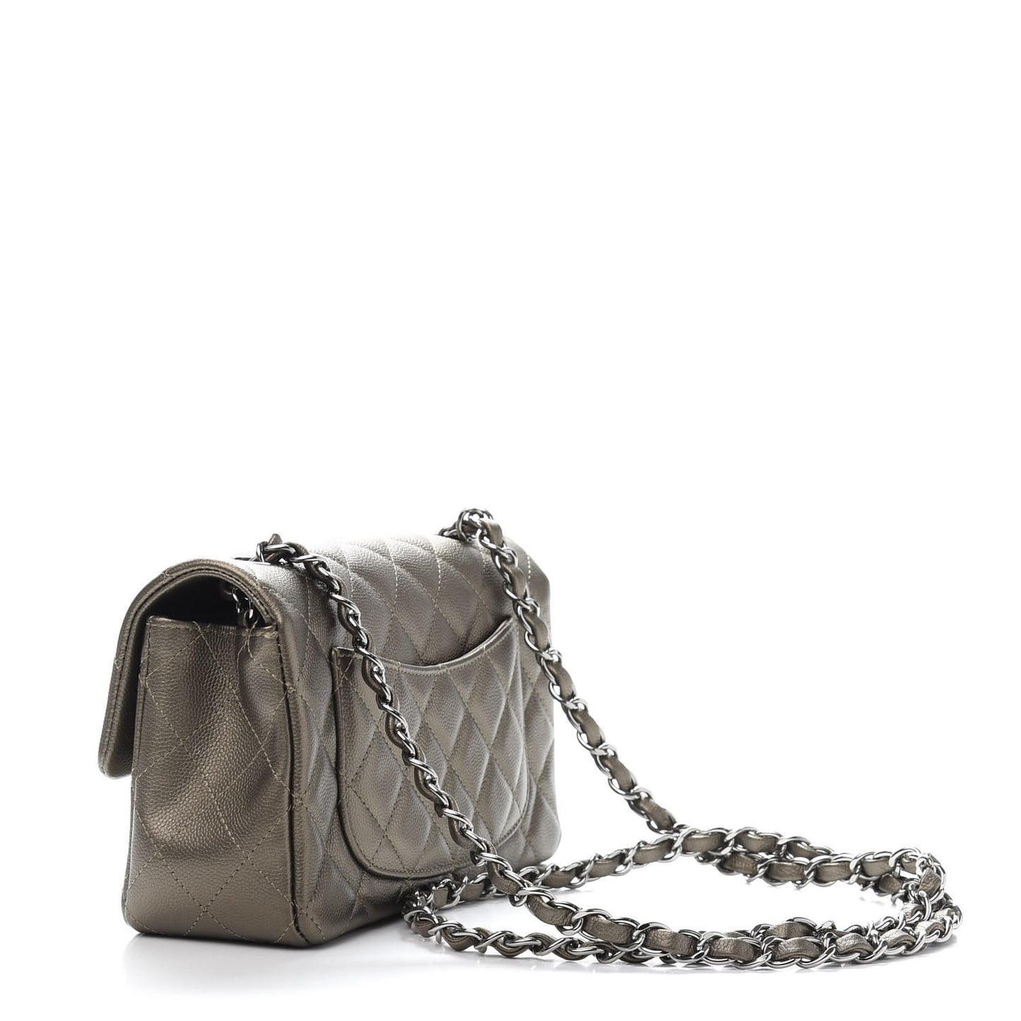 Iridescent Caviar Quilted Mini Rectangular Flap Bronze