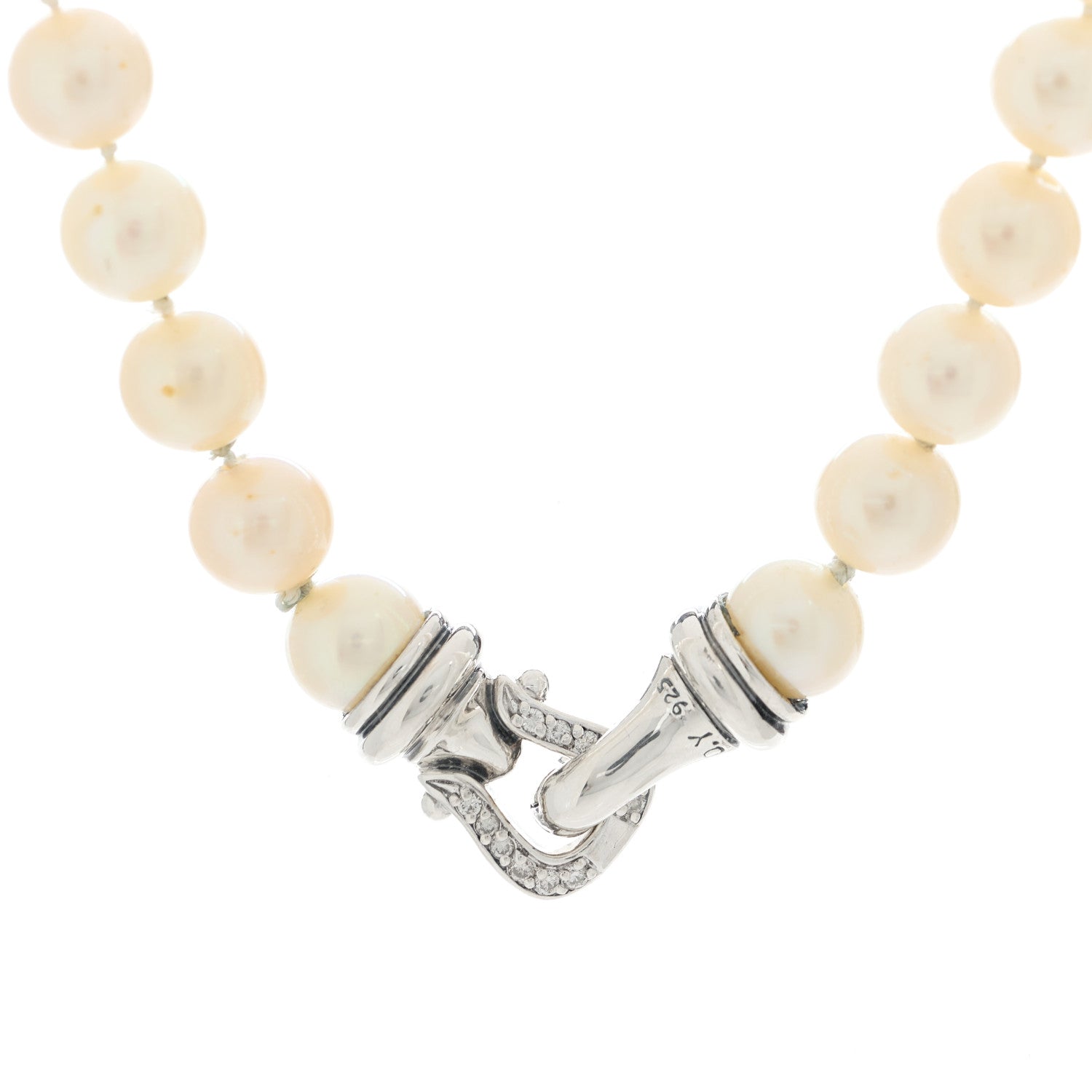 David Yurman Sterling Silver Diamond Pearl 8-8.5mm Buckle Necklace 4 of 5