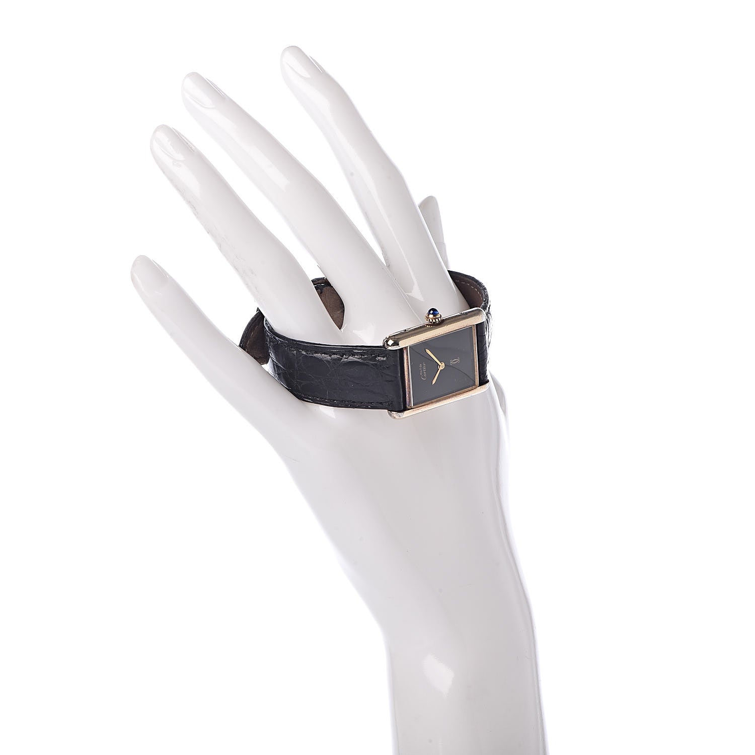 Cartier Sterling Silver Vermeil Alligator 23mm Must de Cartier Tank Quartz Watch Black 2 of 16