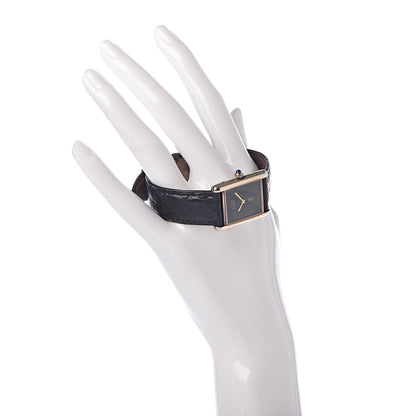Cartier Sterling Silver Vermeil Alligator 23mm Must de Cartier Tank Quartz Watch Black 2 of 16