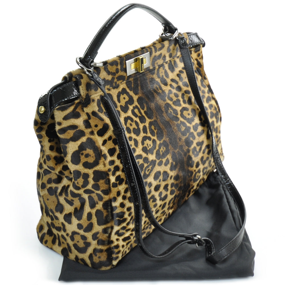 Fendi Calf Hair Leopard Print Zucca Large Peekaboo Iconic Satchel Tobacco 3 of 7
