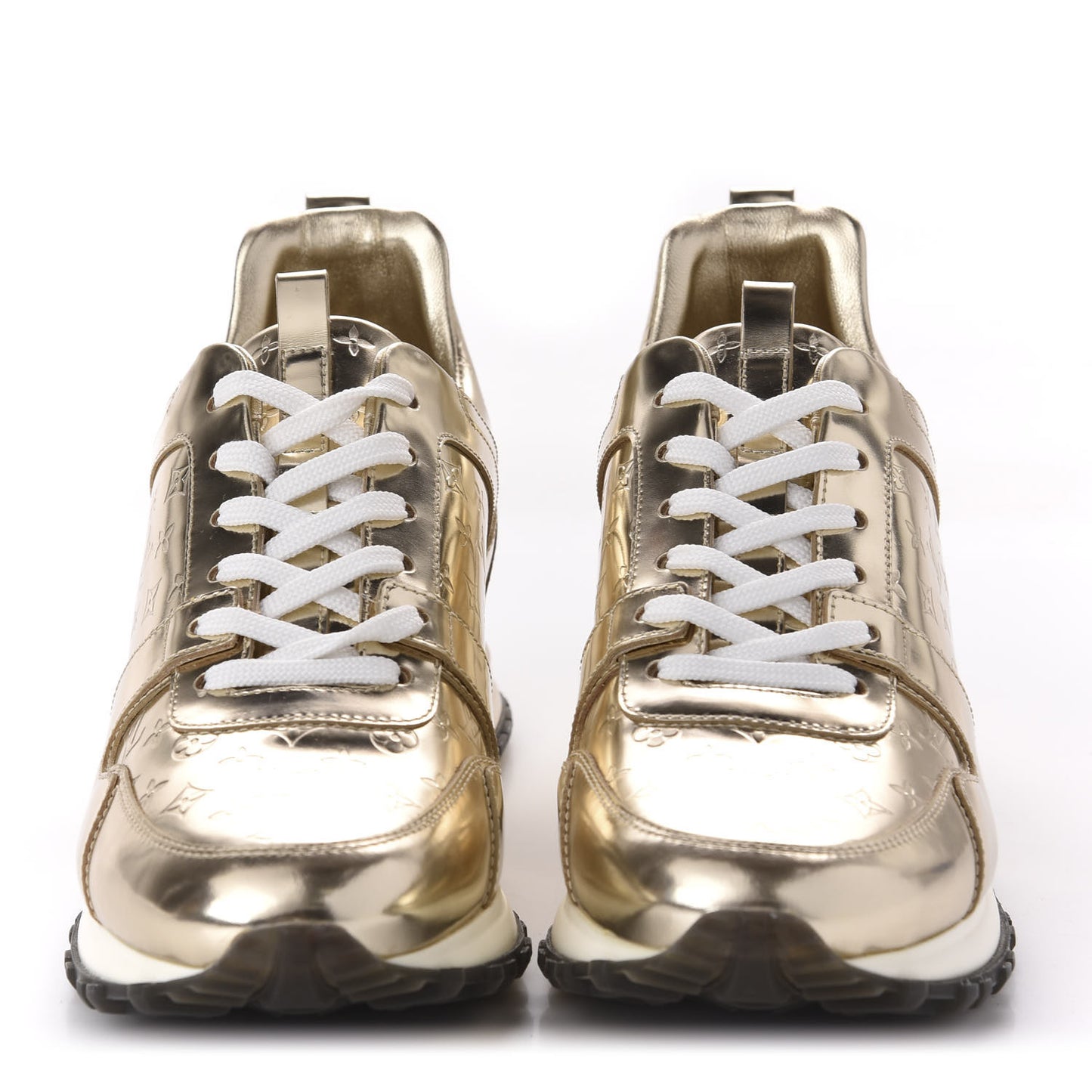 Metallic Patent Embossed Monogram Run Away Sneakers 37 Gold