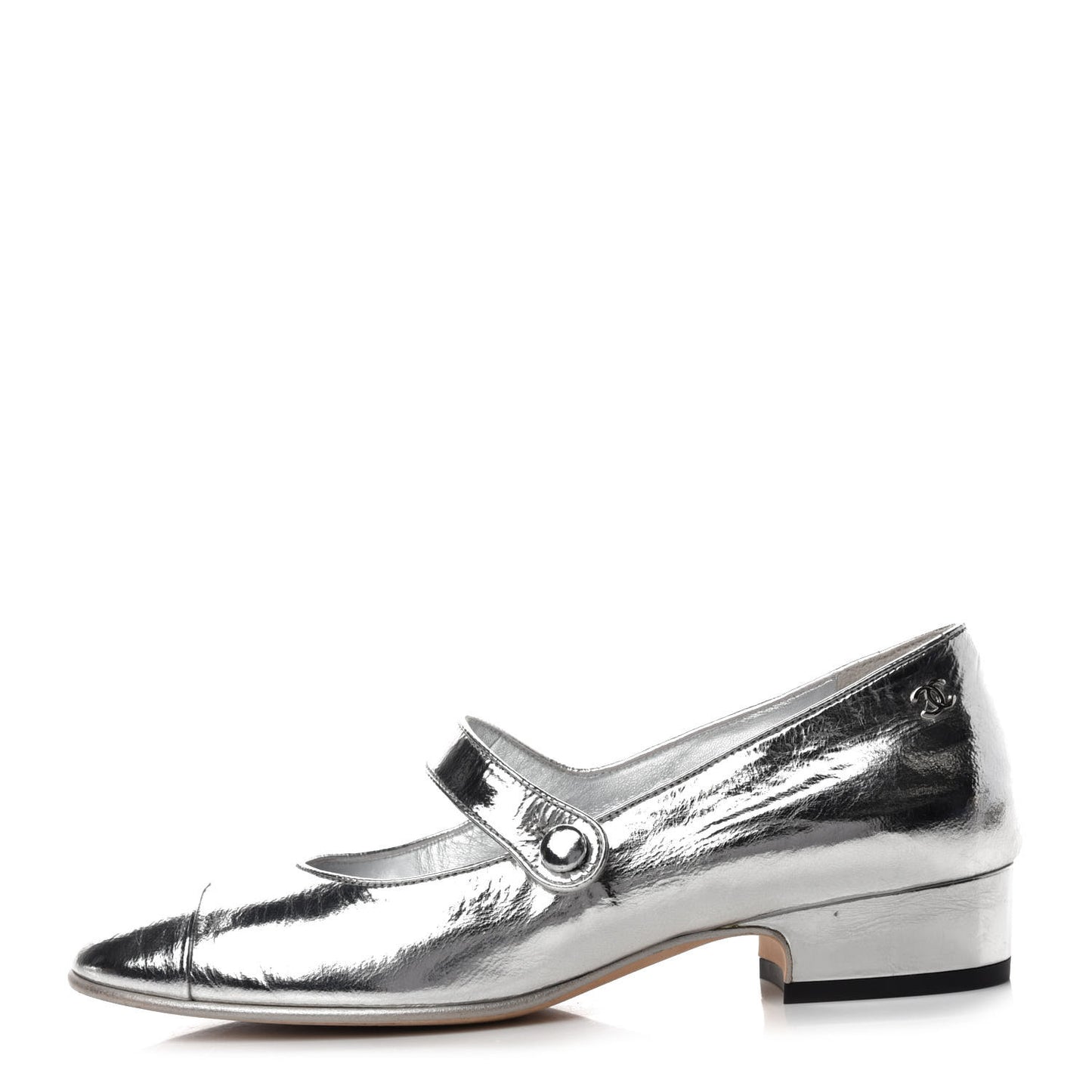 Laminated Goatskin Mary Jane Strap Pumps 36 Silver
