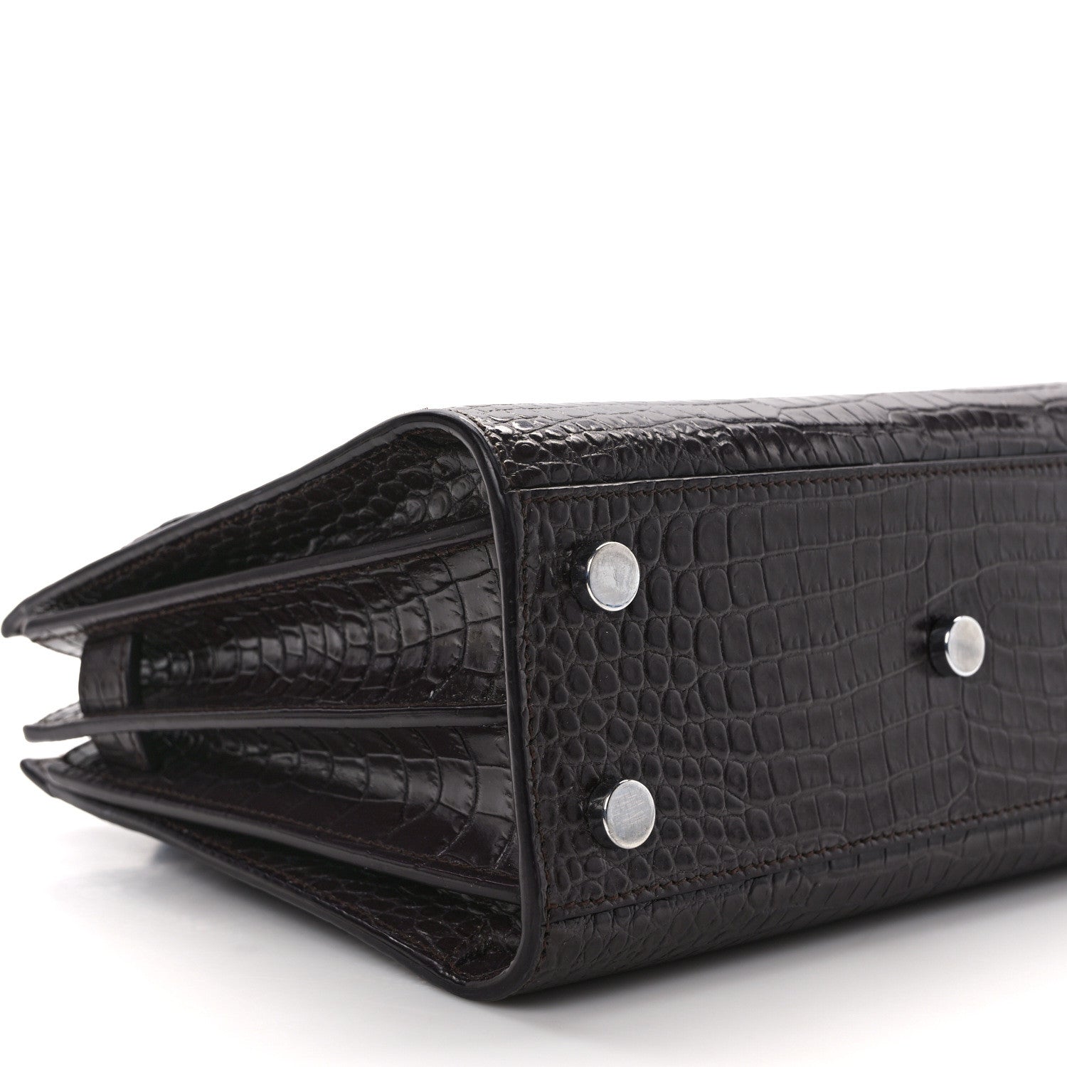Saint Laurent Calfskin Crocodile Embossed Nano Sac De Jour Bordeaux 9 of 11