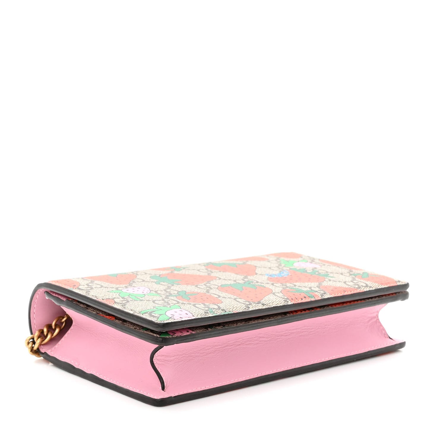 GG Supreme Monogram Strawberry Chain Wallet