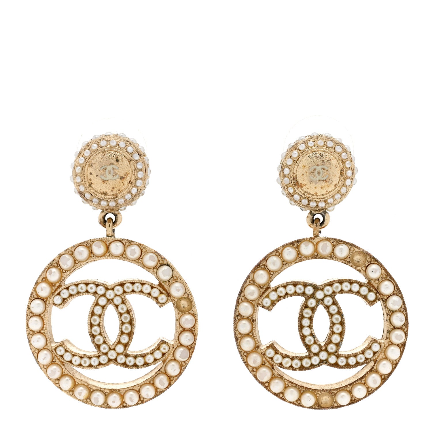 Chanel Pearl CC Drop Earrings Light Gold 1 of 6