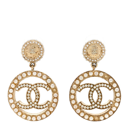 Chanel Pearl CC Drop Earrings Light Gold 1 of 6