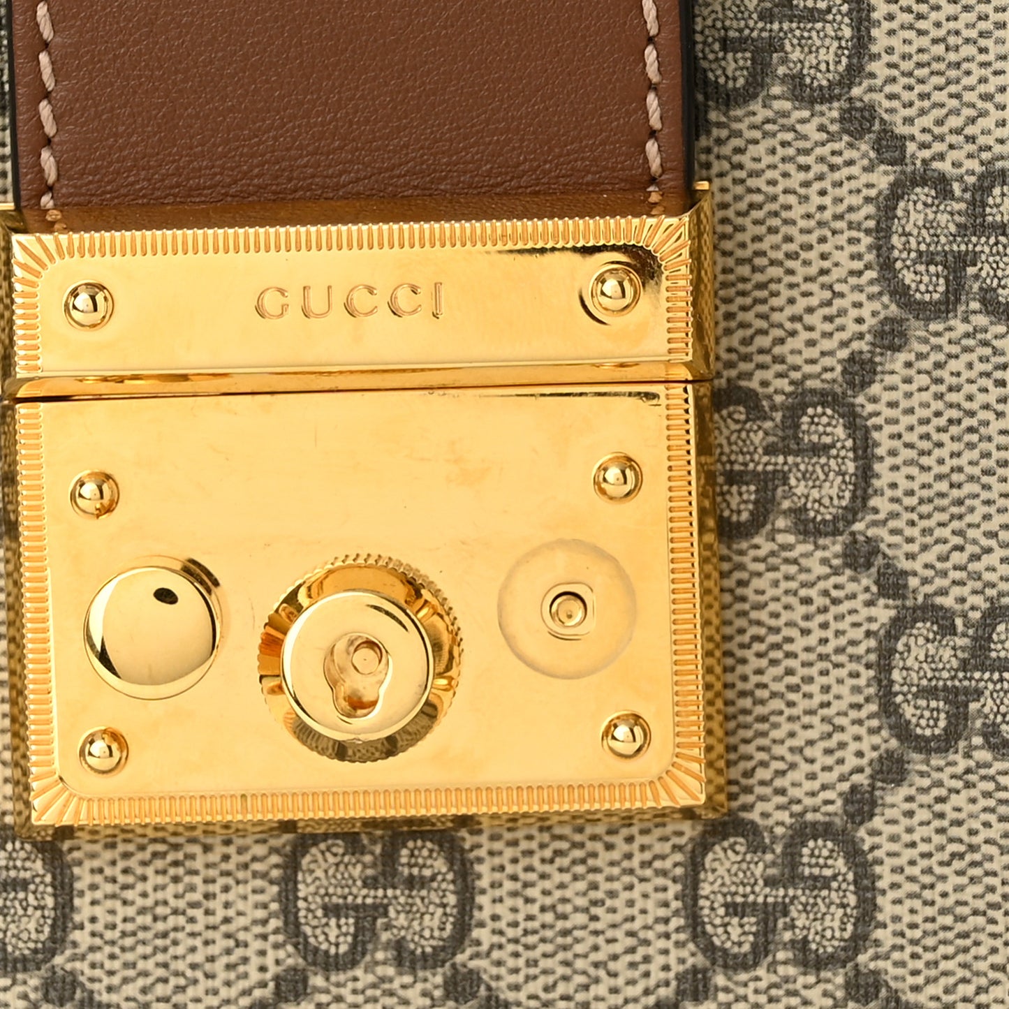 GG Supreme Monogram Calfskin Small Padlock Tote Beige Ebony Tuscany