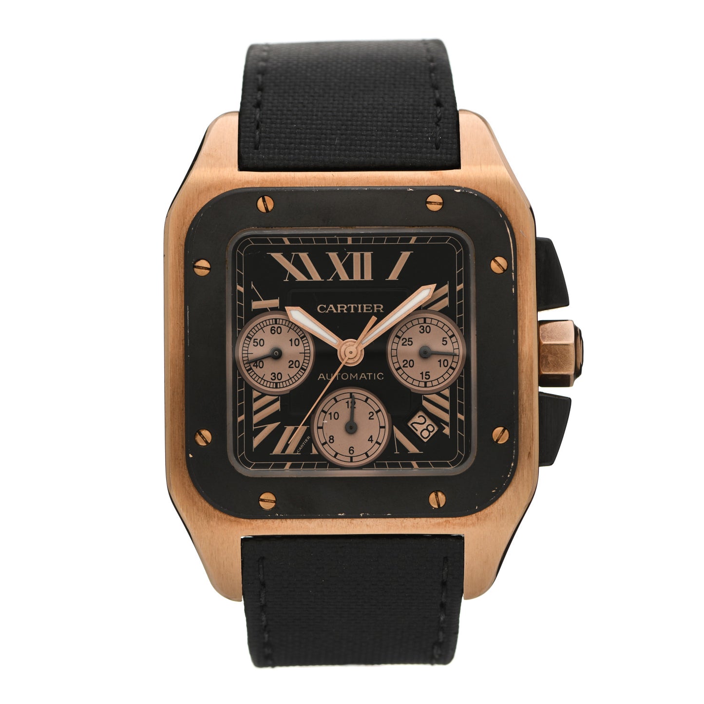 18K Pink Gold Nylon 41mm Santos 100 Chronograph Automatic Watch Black