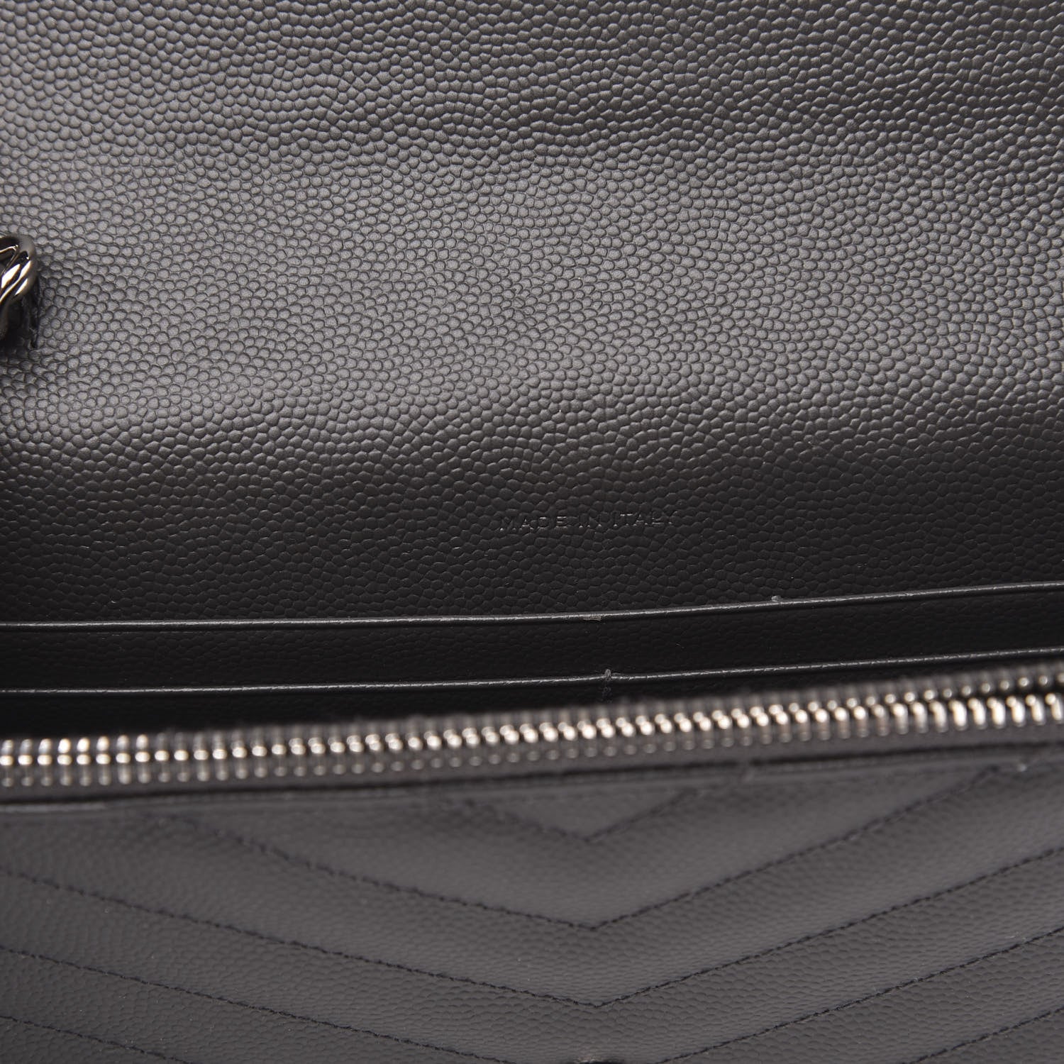 Saint Laurent Grain De Poudre Matelasse Chevron Monogram Envelope Chain Wallet Dark Smog 7 of 10