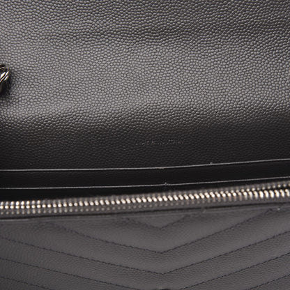 Saint Laurent Grain De Poudre Matelasse Chevron Monogram Envelope Chain Wallet Dark Smog 7 of 10