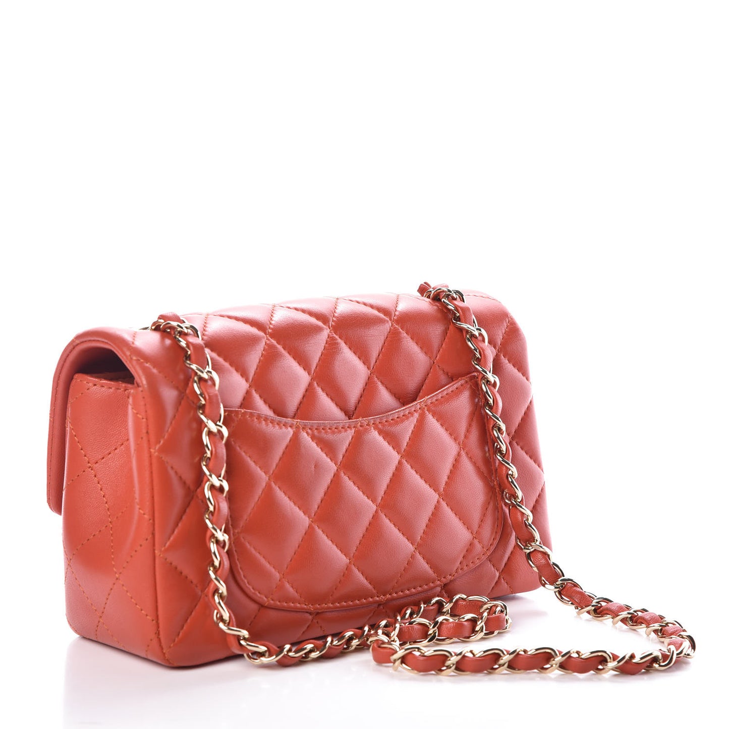 Lambskin Quilted Mini Rectangular Flap Orange