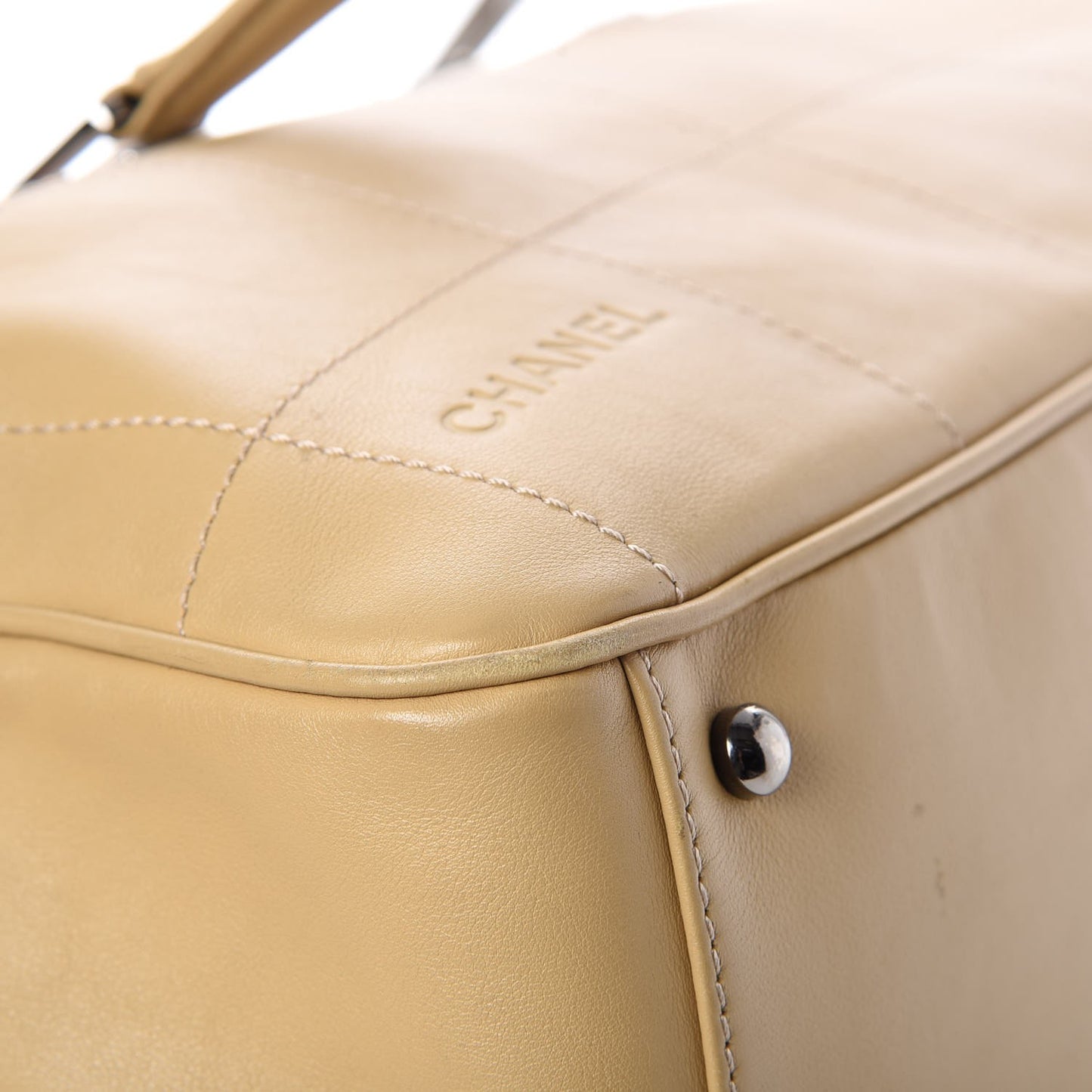 Calfskin Square Stitched Large Tote Beige