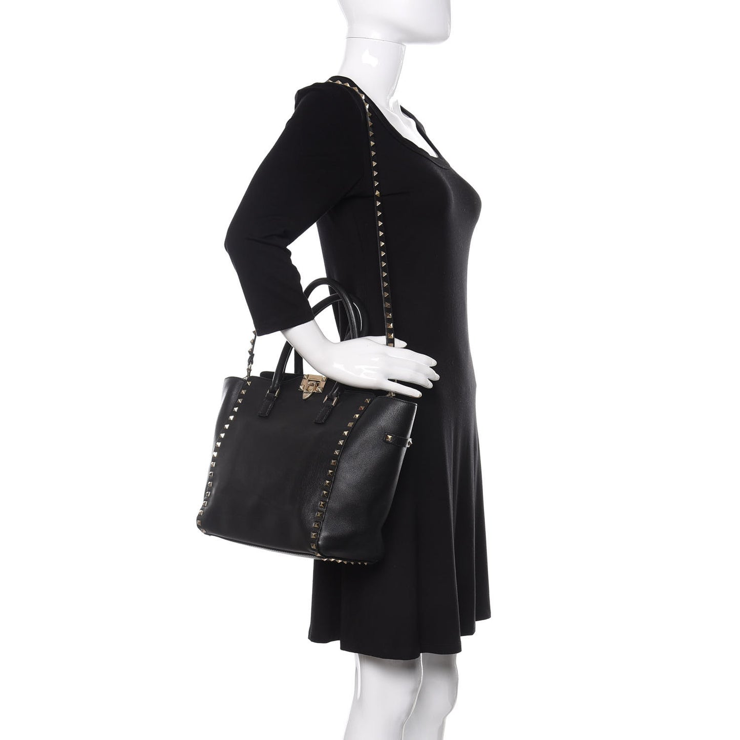 Vitello Rockstud Double Handle Tote Black