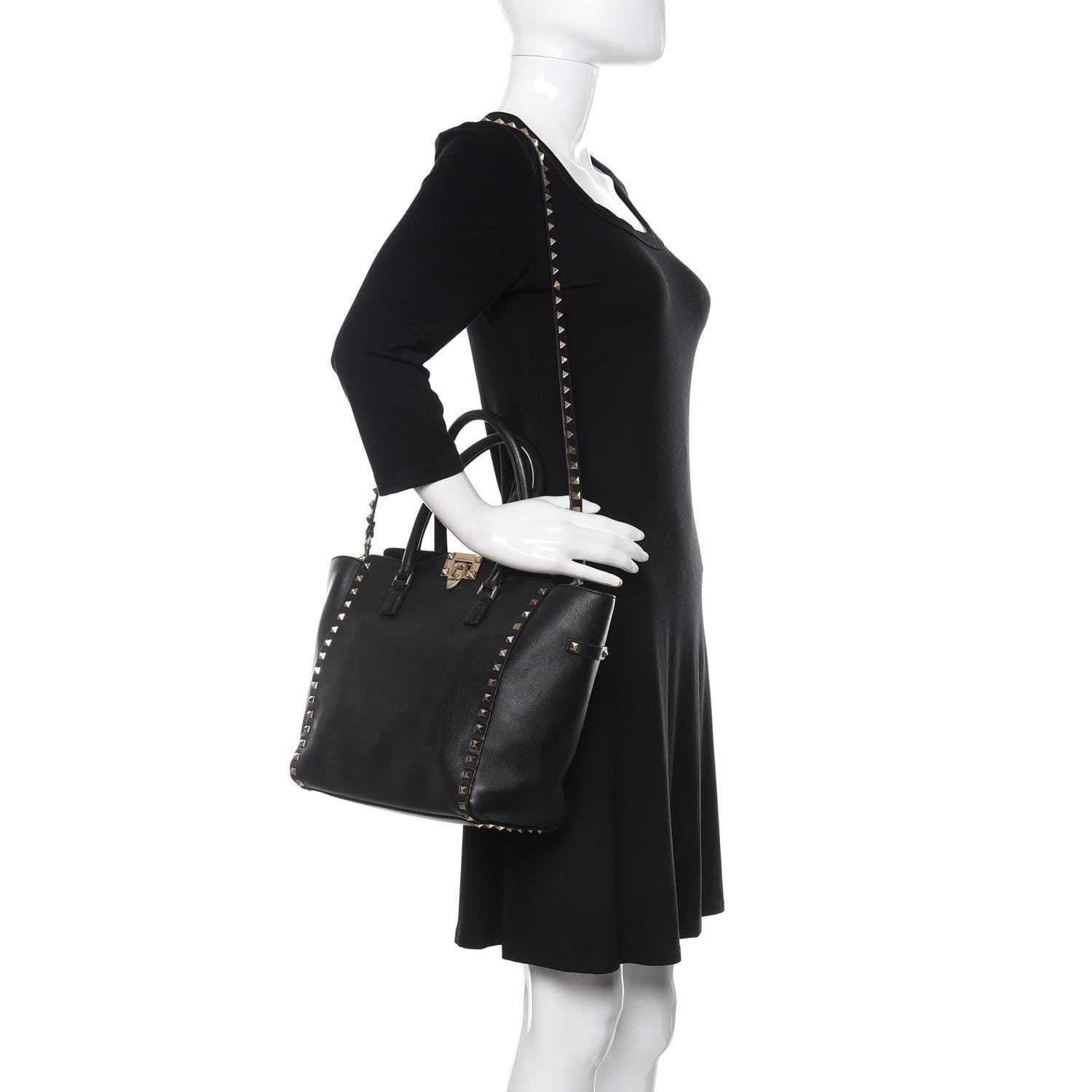 Valentino Garavani Vitello Rockstud Double Handle Tote Black 2 of 10