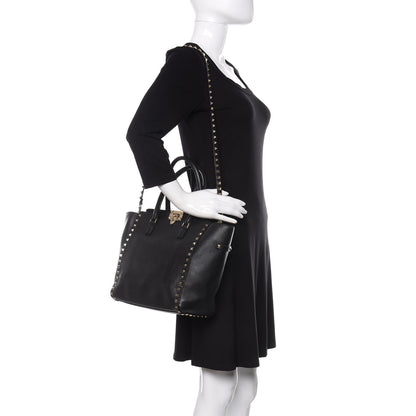Valentino Garavani Vitello Rockstud Double Handle Tote Black 2 of 10