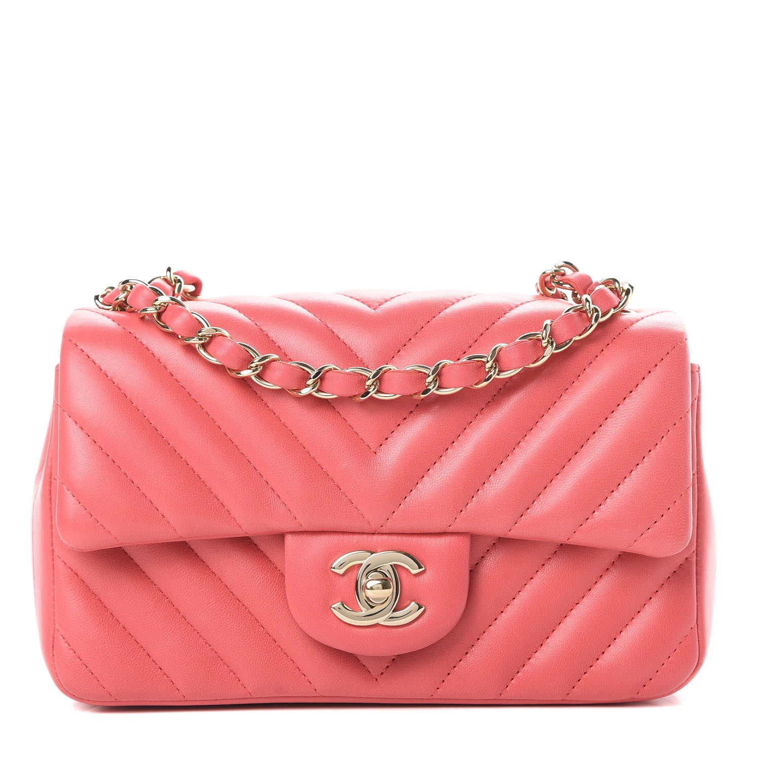 Chanel Lambskin Chevron Quilted Mini Rectangular Flap Pink 1 of 12