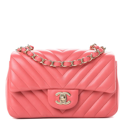 Chanel Lambskin Chevron Quilted Mini Rectangular Flap Pink 1 of 12