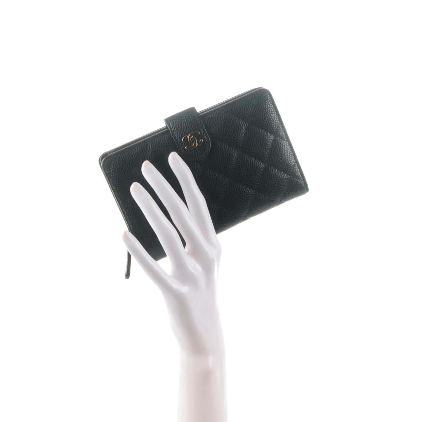 Caviar Quilted Zipped Pocket Wallet Black