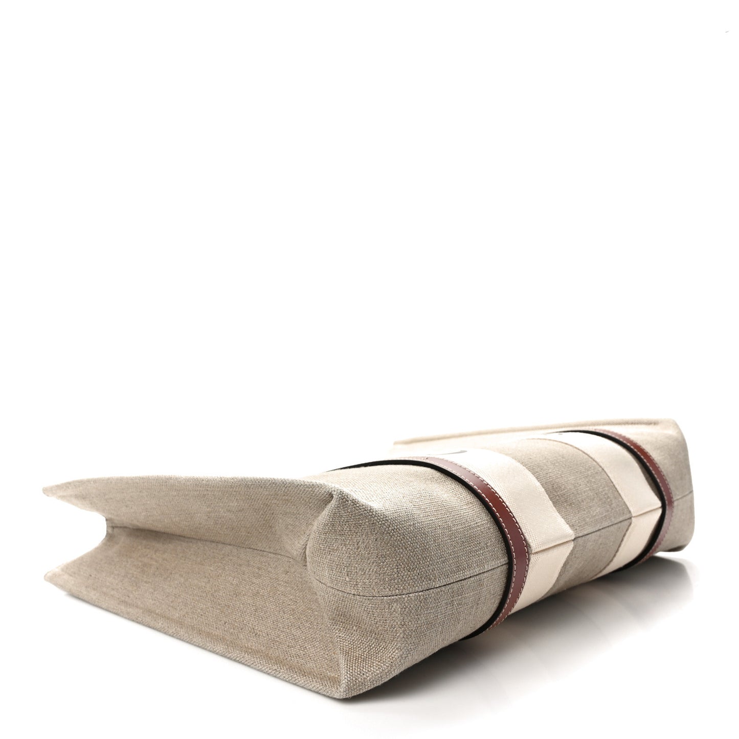 Linen Calfskin Large Woody Ribbon Tote White Brown