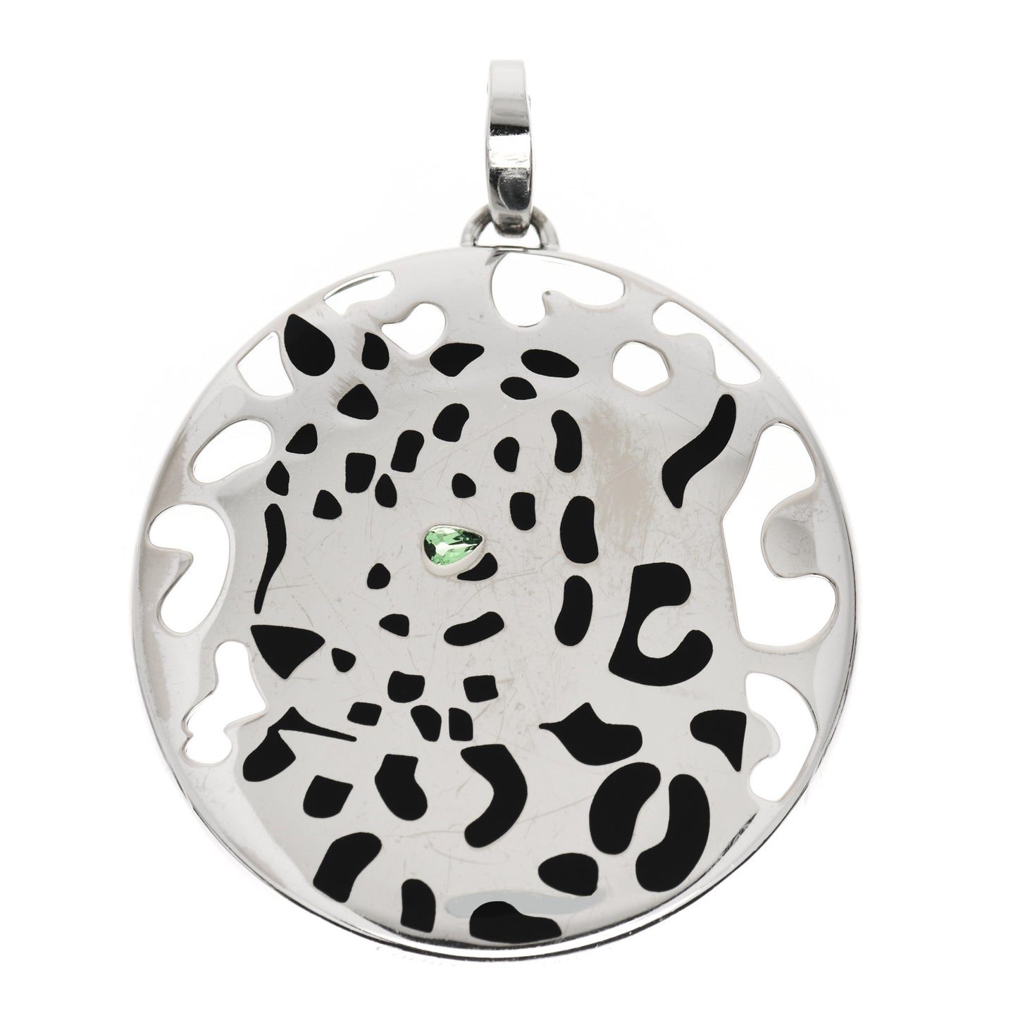 18K White Gold Onyx Emerald Panthere De Cartier Medallion Pendant