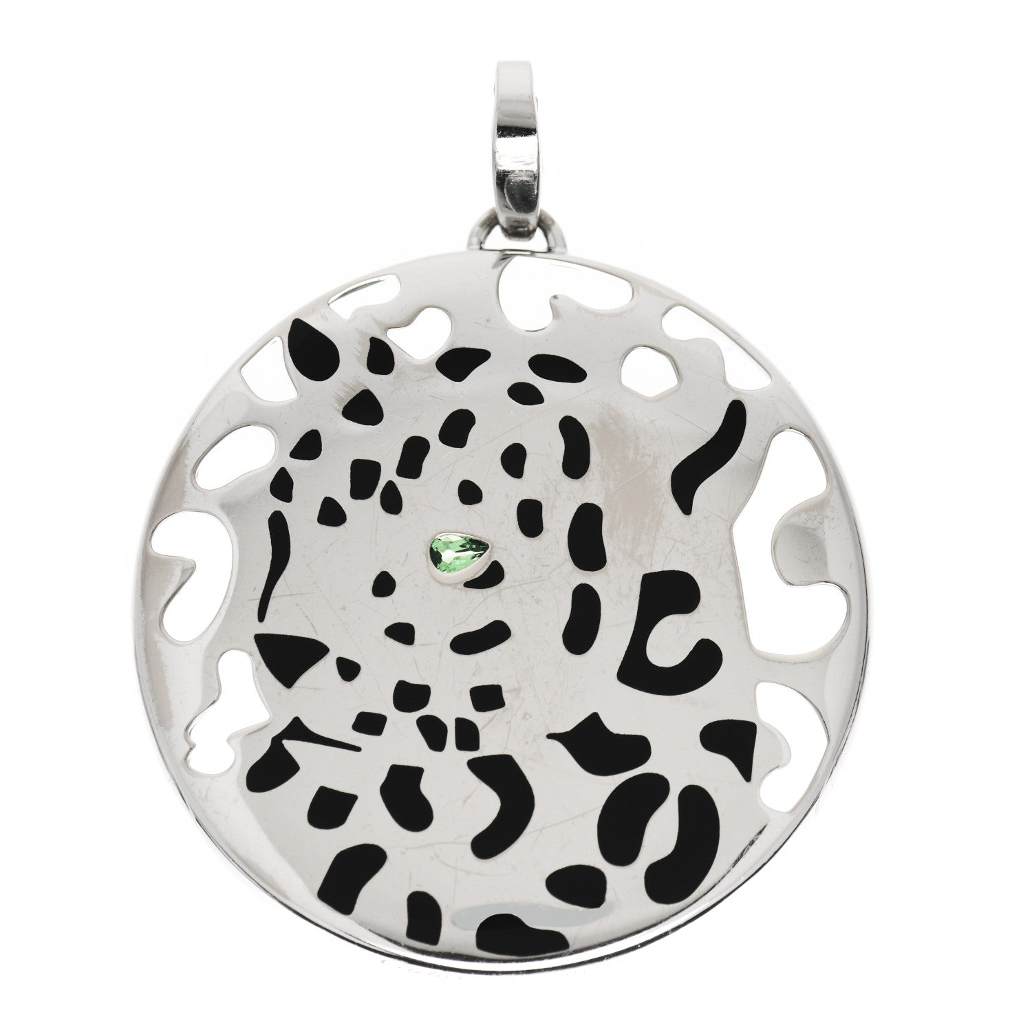 Cartier 18K White Gold Onyx Emerald Panthere De Cartier Medallion Pendant 1 of 3