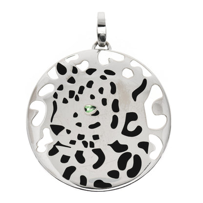 Cartier 18K White Gold Onyx Emerald Panthere De Cartier Medallion Pendant 1 of 3