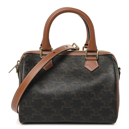Celine Triomphe Canvas Calfskin Small Boston Bag Tan 1 of 10