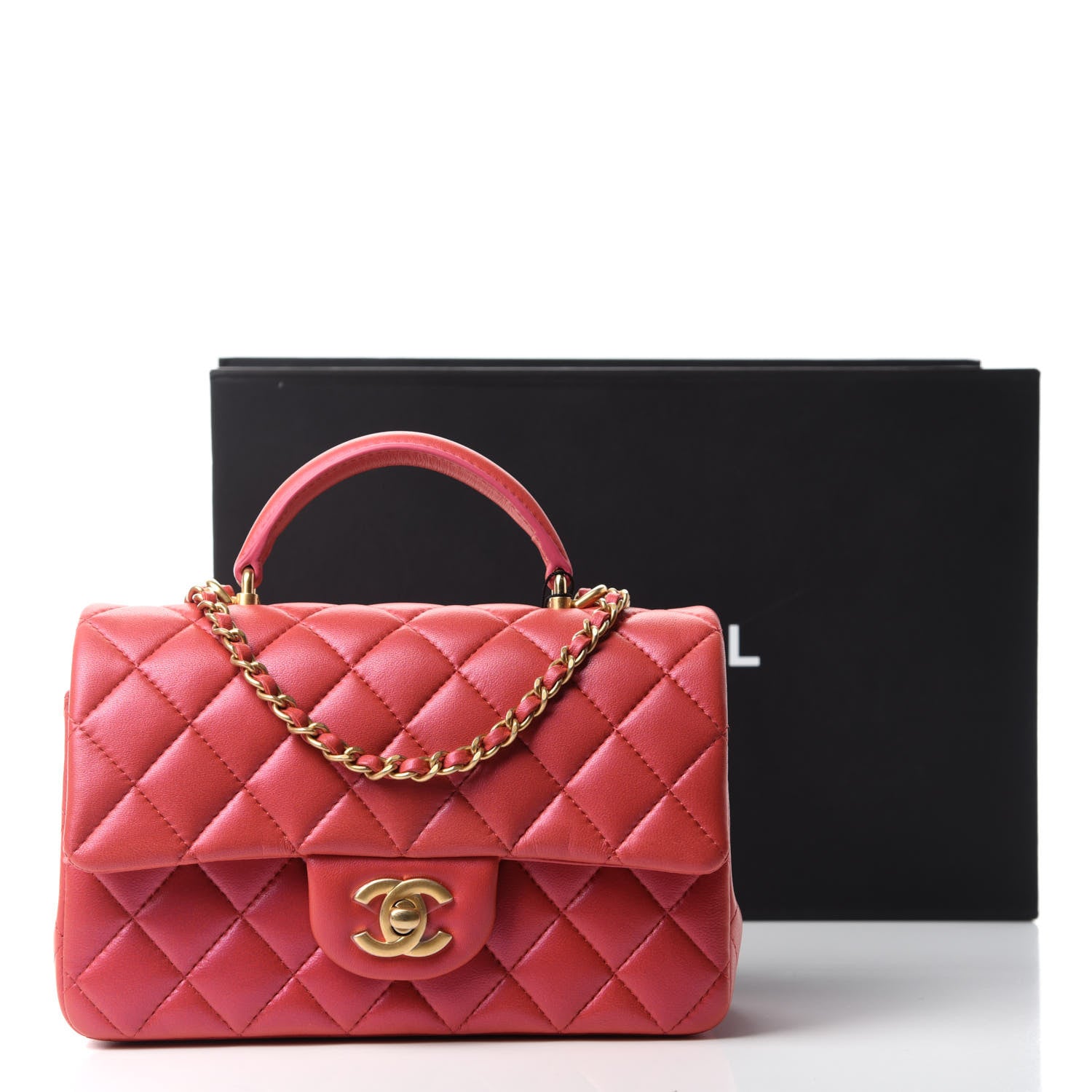 Chanel Iridescent Lambskin Quilted Mini Top Handle Rectangular Flap Red 11 of 11