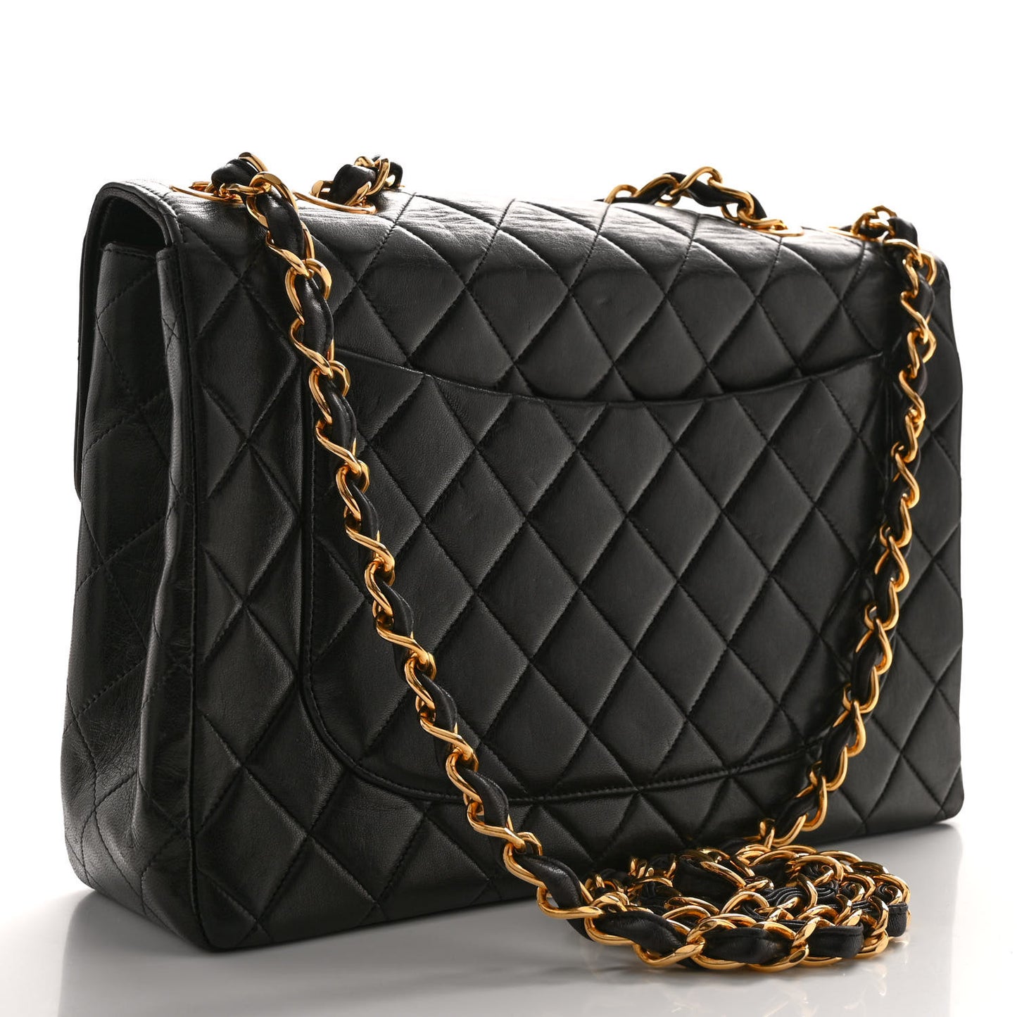 Lambskin Quilted XL Jumbo Single Flap Black