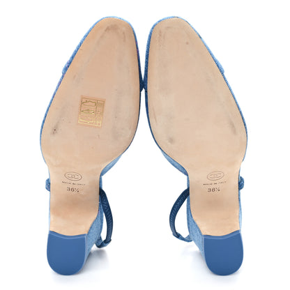 Chanel Denim Printed Mood Cap Toe CC Slingback Pumps 36.5 Light Blue Multicolor 6 of 9