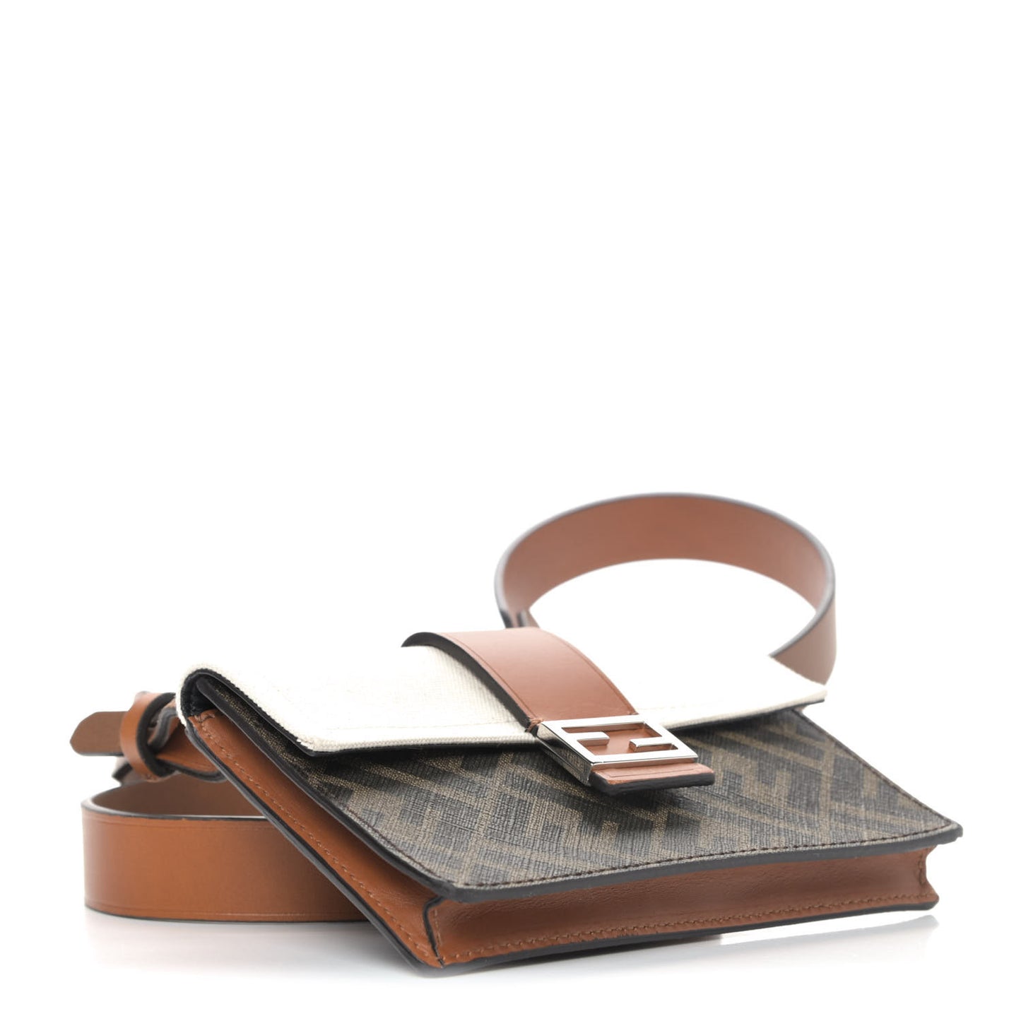 Glazed Fabric Cotton Vitello King Aura FF 1974 Baguette Belt Pouch Tobacco Moro Grezzo Cuoio