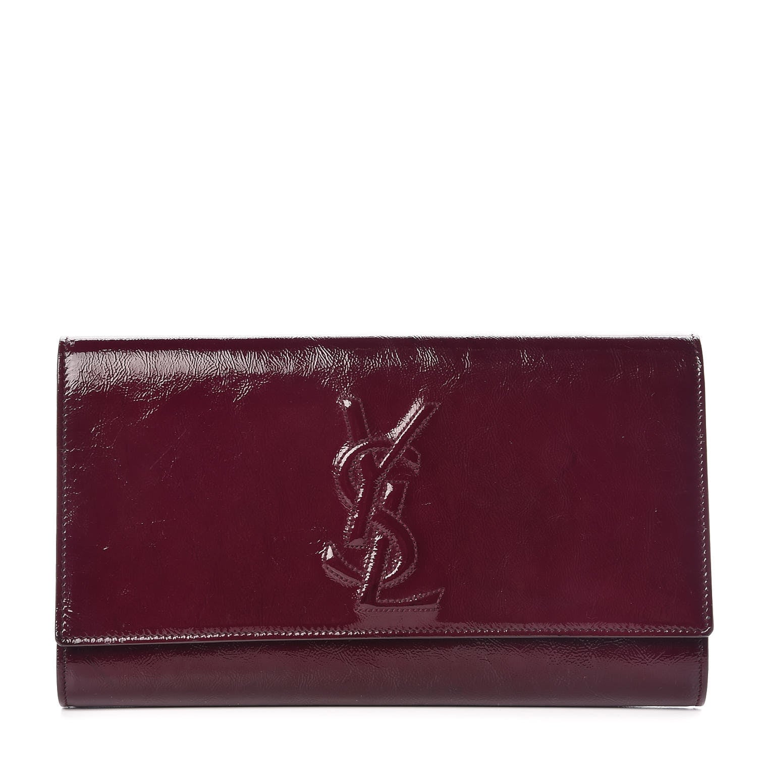 Saint Laurent Textured Patent Monogram Large Belle De Jour Clutch Burgundy 1 of 15