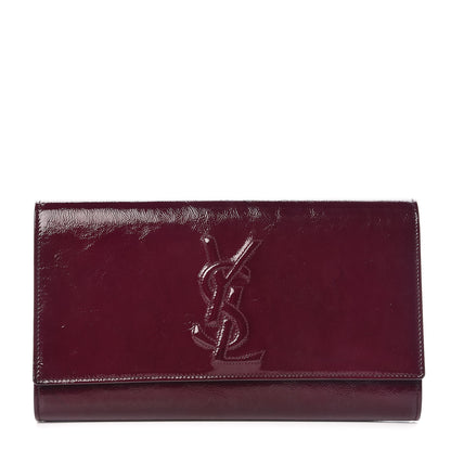 Saint Laurent Textured Patent Monogram Large Belle De Jour Clutch Burgundy 1 of 15
