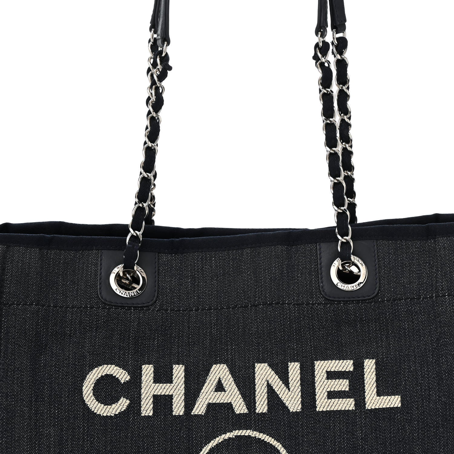 Chanel Denim Small Deauville Tote Dark Blue White 8 of 12