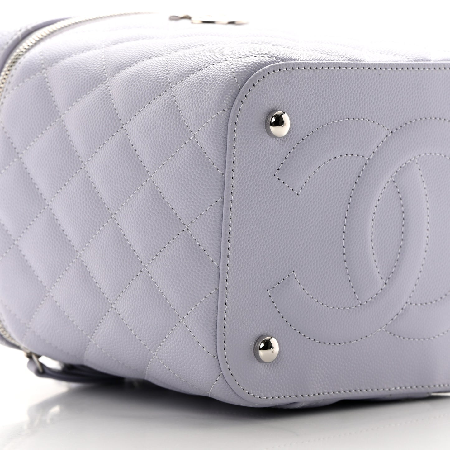 Caviar Quilted Small Top Handle Vanity Case With Chain Light Purple