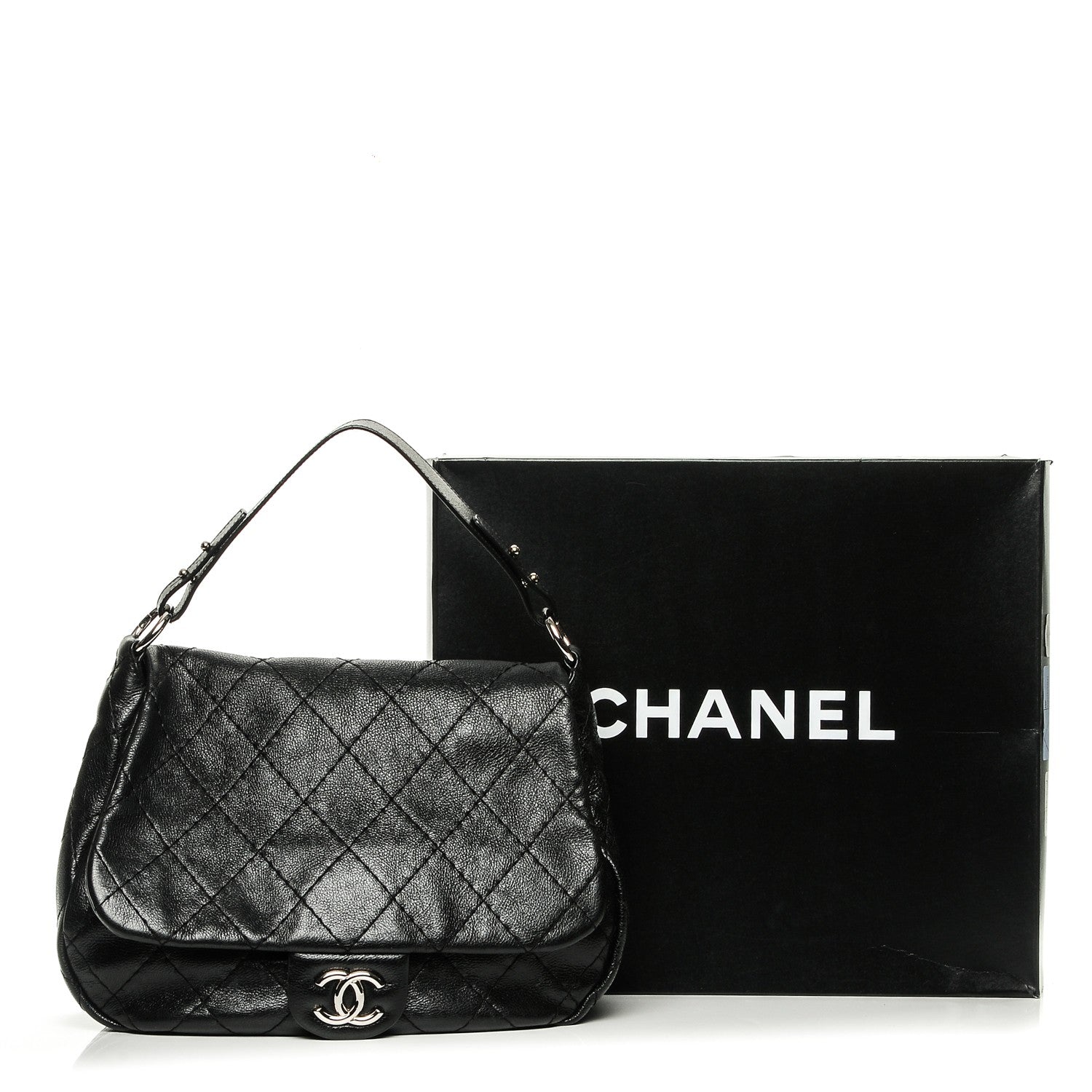 Chanel Glazed Calfskin XL On The Road Flap Black 8 of 8