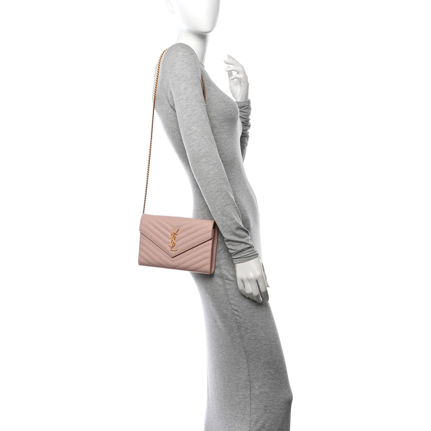 Grain De Poudre Matelasse Chevron Monogram Chain Wallet Pale Pink