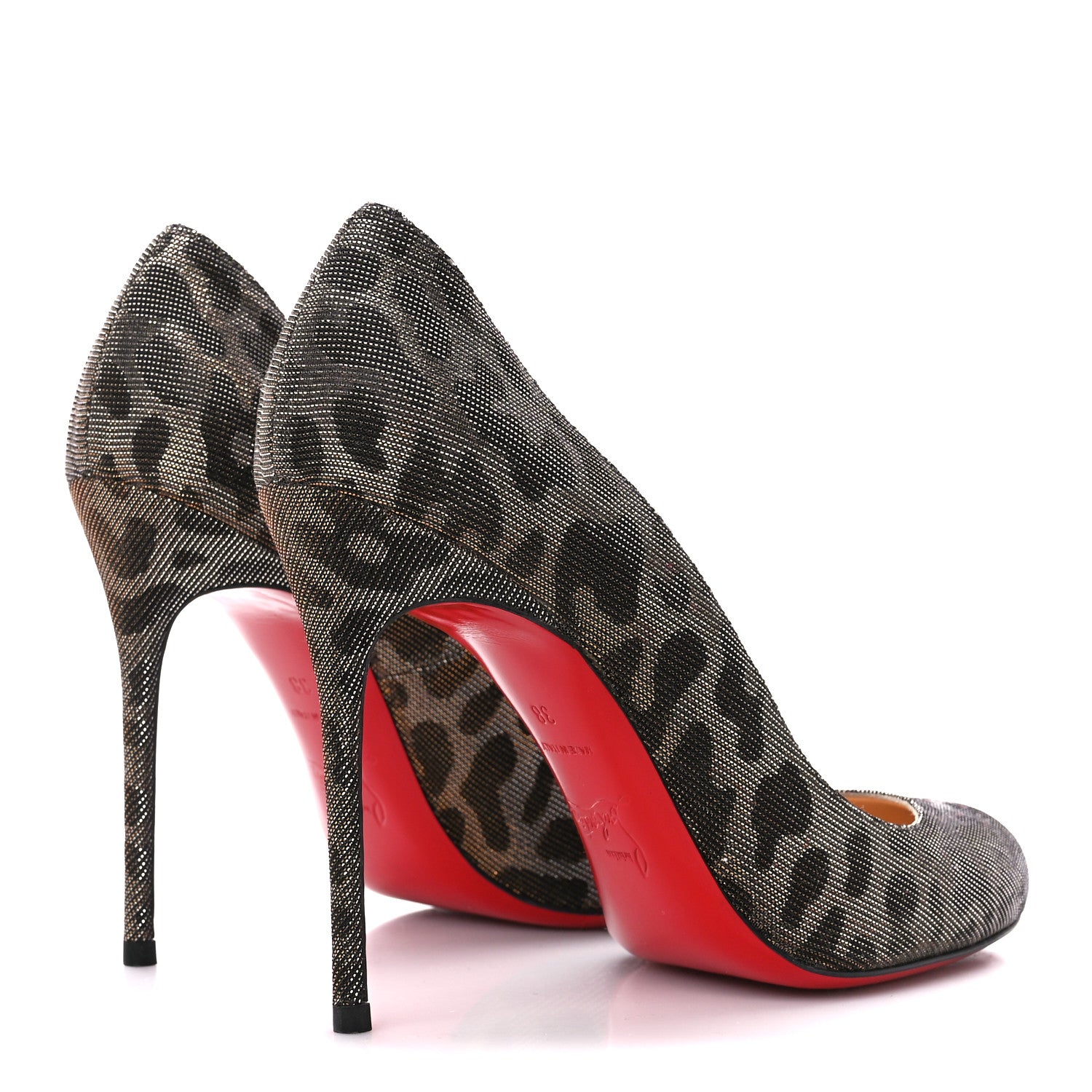 Christian Louboutin Lame Leopard Fifi 100 Pumps 38 Gold Silver 4 of 8