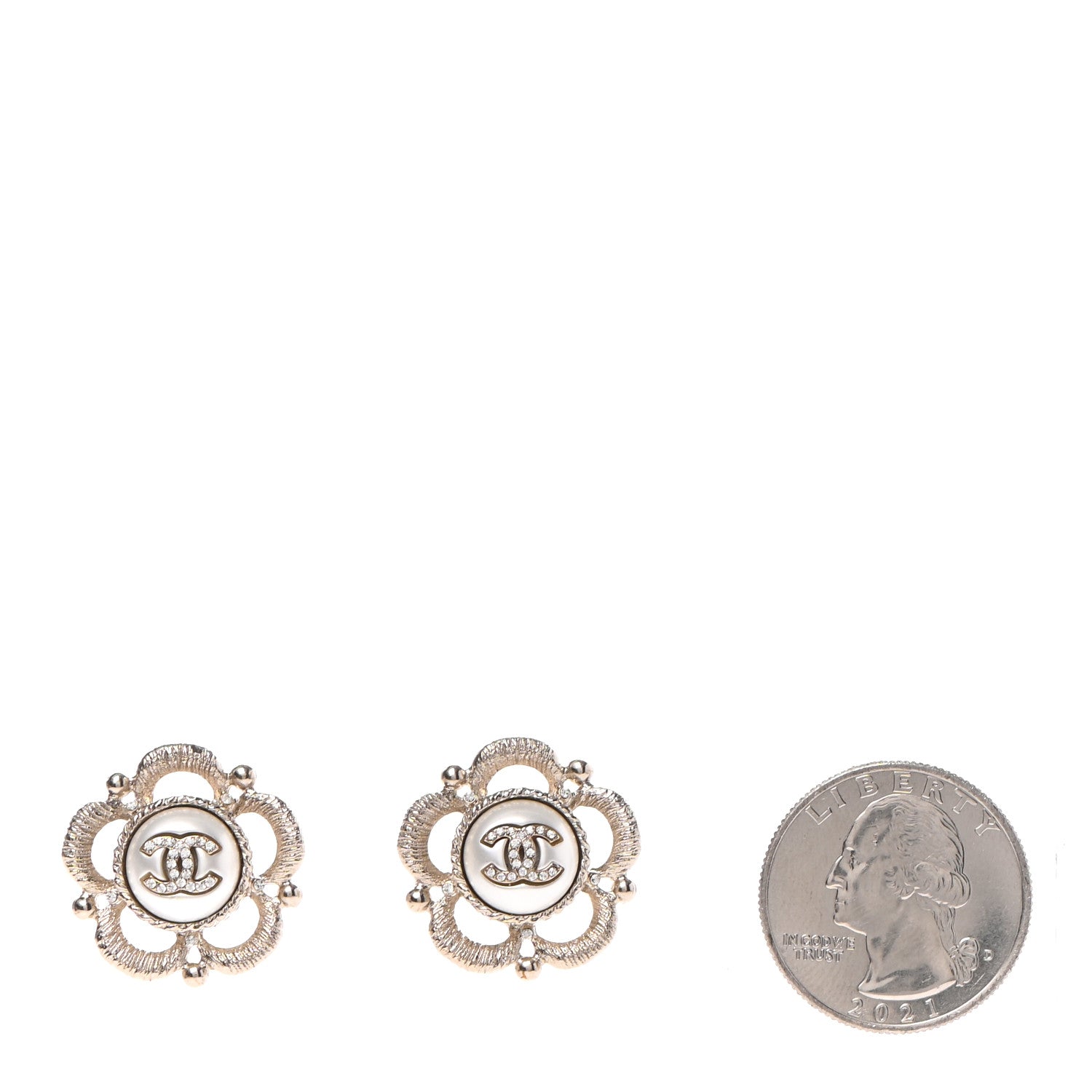Chanel Pearl Crystal CC Earrings Gold 2 of 4