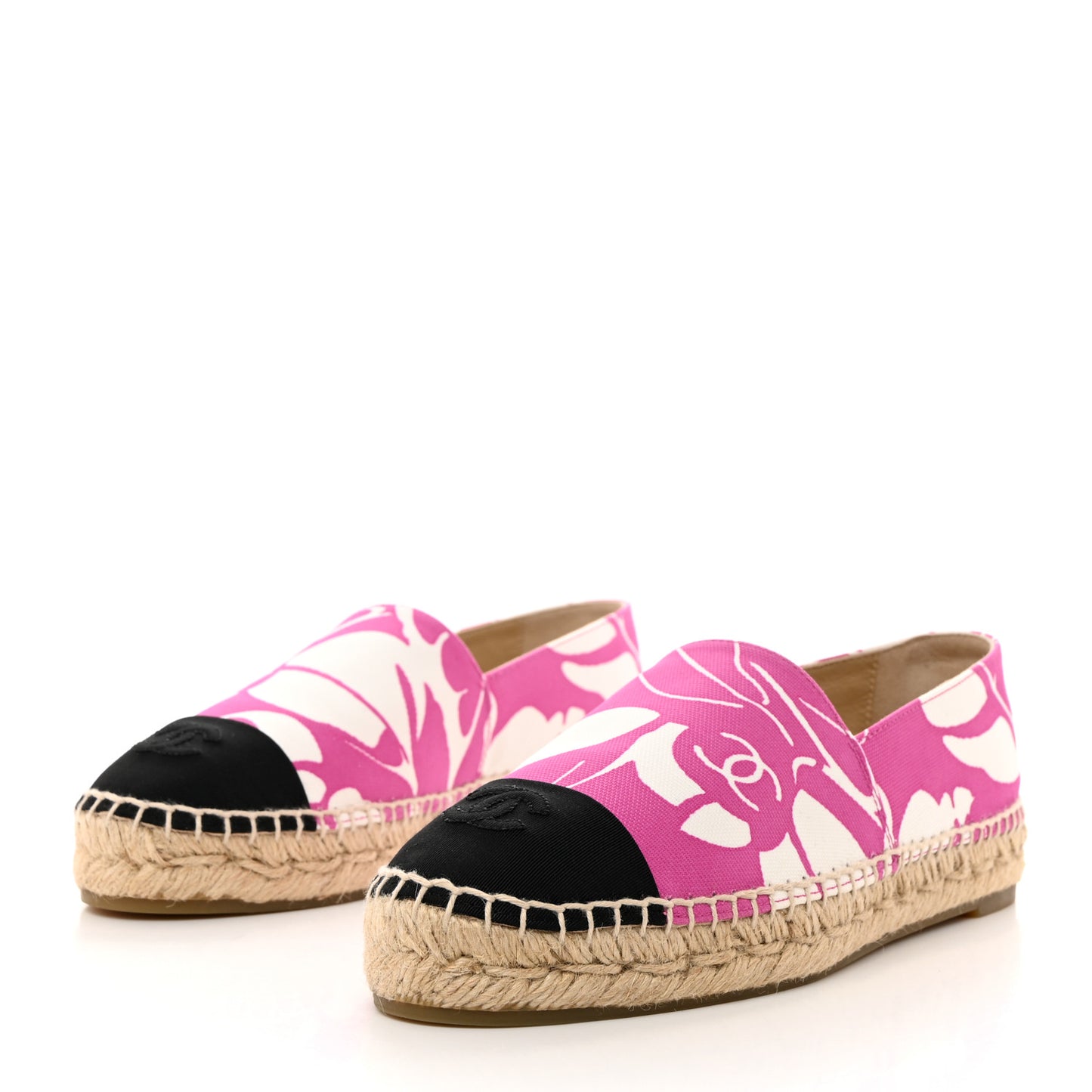 Cotton Grosgrain CC Printed Espadrilles 38 Pink Ecru Black