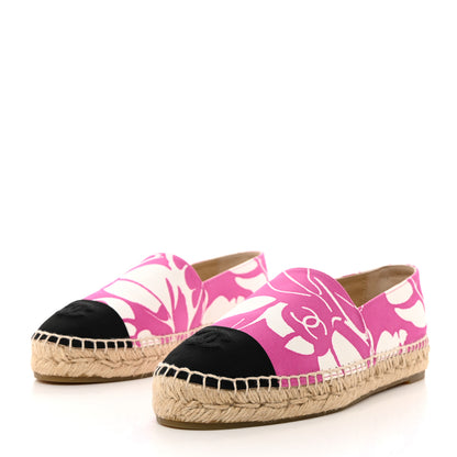 Chanel Cotton Grosgrain CC Printed Espadrilles 38 Pink Ecru Black 3 of 7